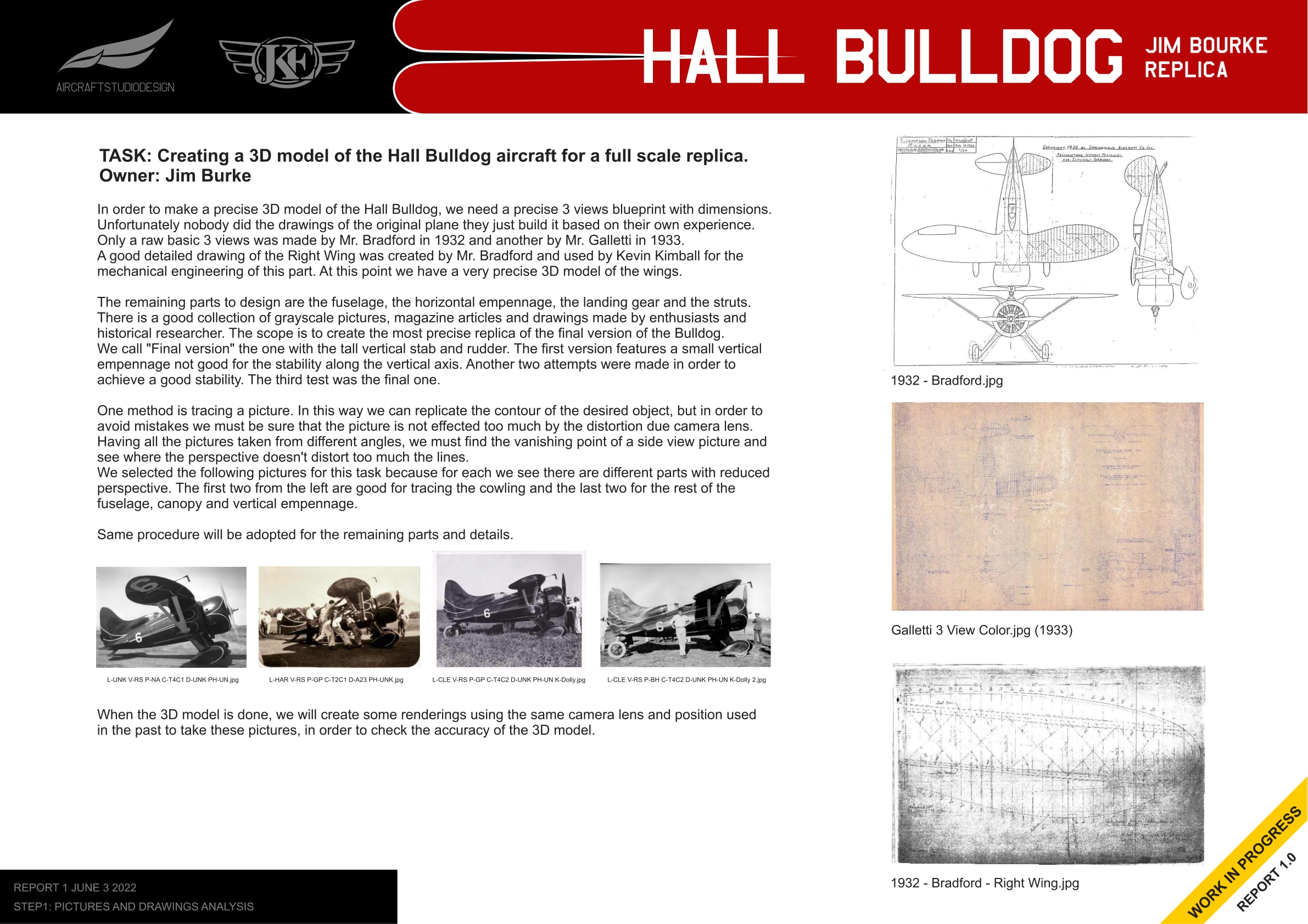 Historical photos and drawings of the Hall Bulldog