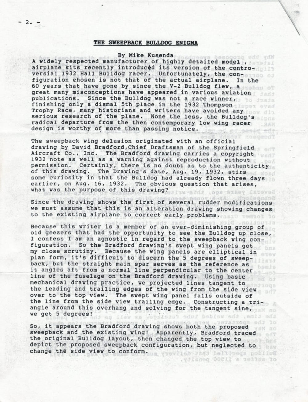 The Sweepback Bulldog Enigma by Mike Kusenda, page 1