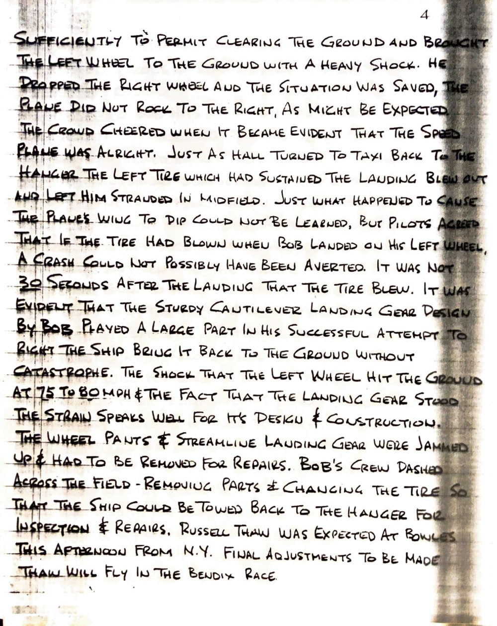 Premo Galletti notes page 4 - August 20, 1932 near-crash