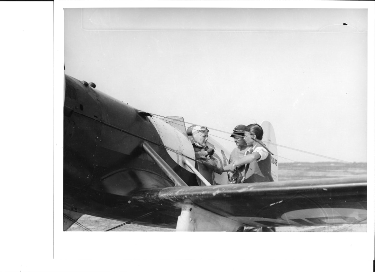 Pilot in Gee Bee Model Z cockpit