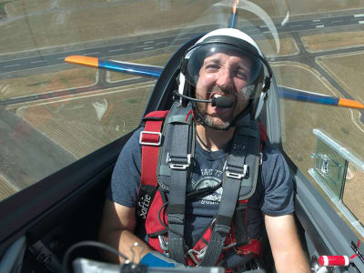 Air show promo shot from 2017.  Flying the Extra 330LX with an actual camera operator in the front seat.  Taken in Corvallis, Oregon.