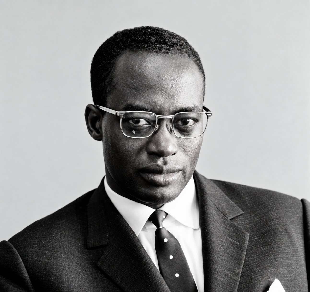 Black and white portrait of Diallo Telli in a suit and tie. Diallo (2)