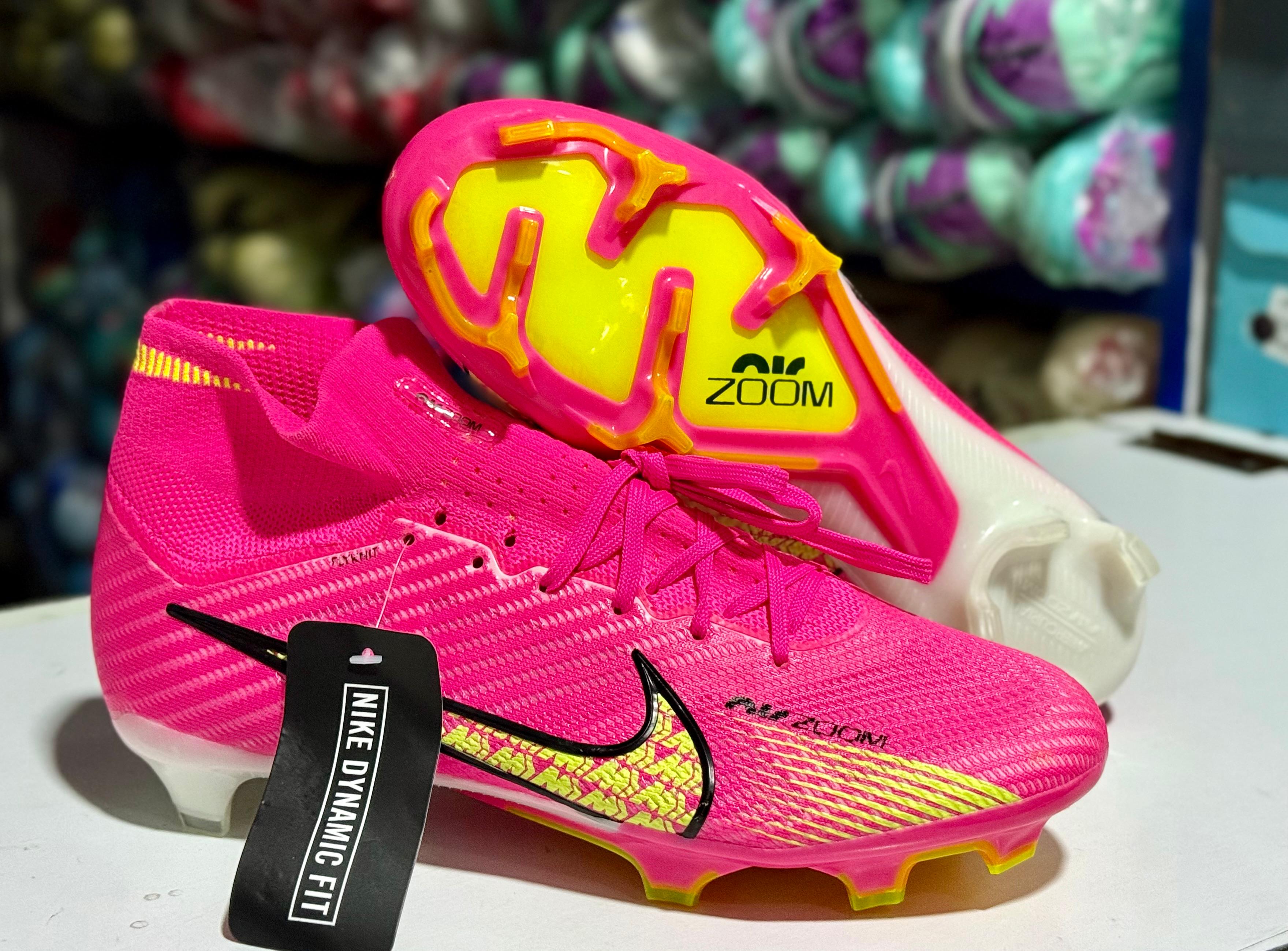 Nike Air Zoom for explosive speed and responsive cushioning and  Flyknit upper with NikeSkin for secure fit and enhanced ball control.