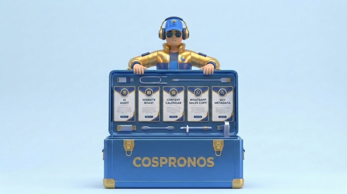 Pro opening a Cospronos toolbox of free AI audit and growth tools