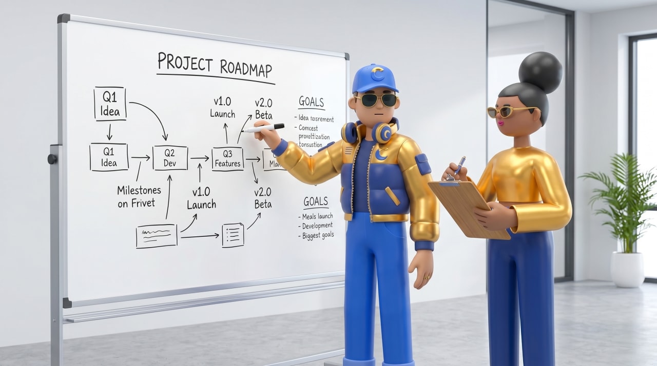 Cospronos team building an AI strategy roadmap on a holographic whiteboard