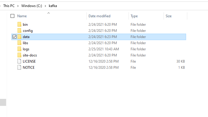 Data folder in kafka