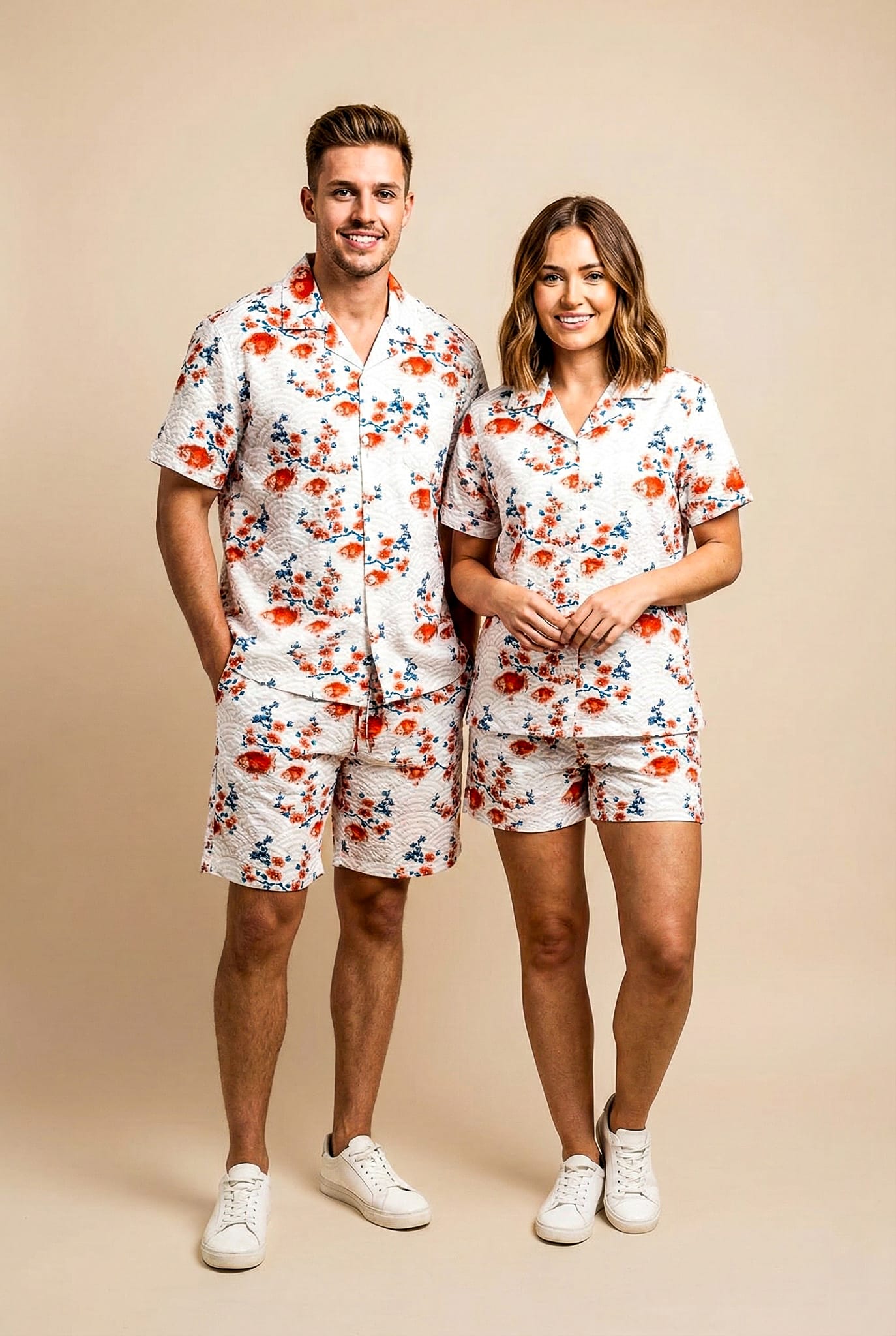 Corak Unisex Oversized Satin Red Print Co-Ord Set