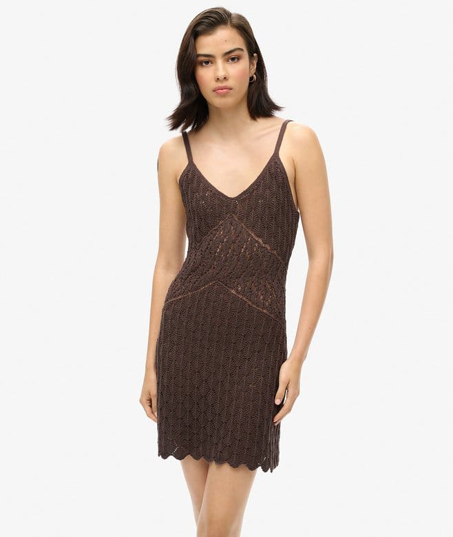 Superdry Women Crochet Cami Mini Dress - Dark Oak Brown