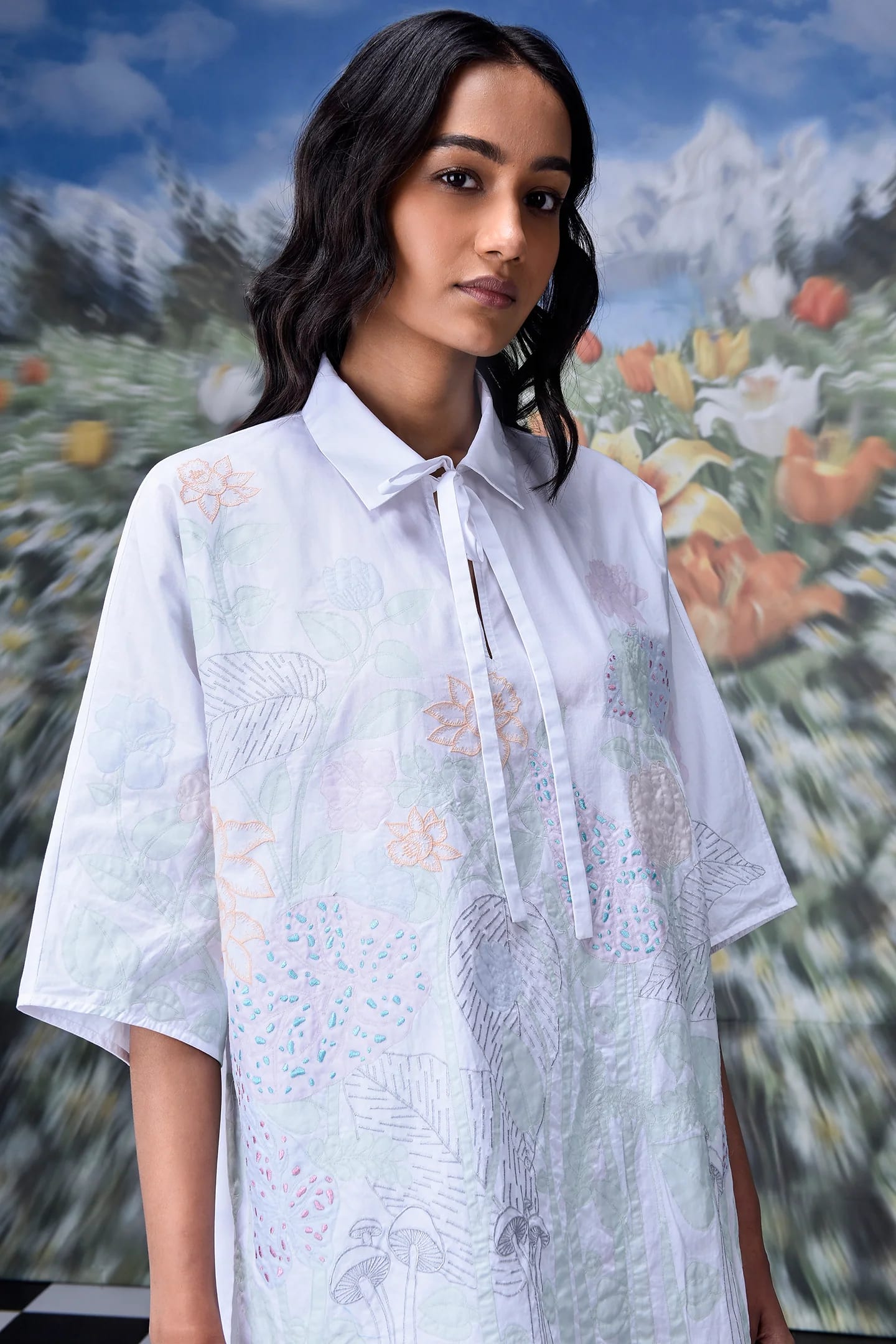 Genes Lecoanet Hemant Women's Pastel Embroidered Relaxed Fit Shirt
