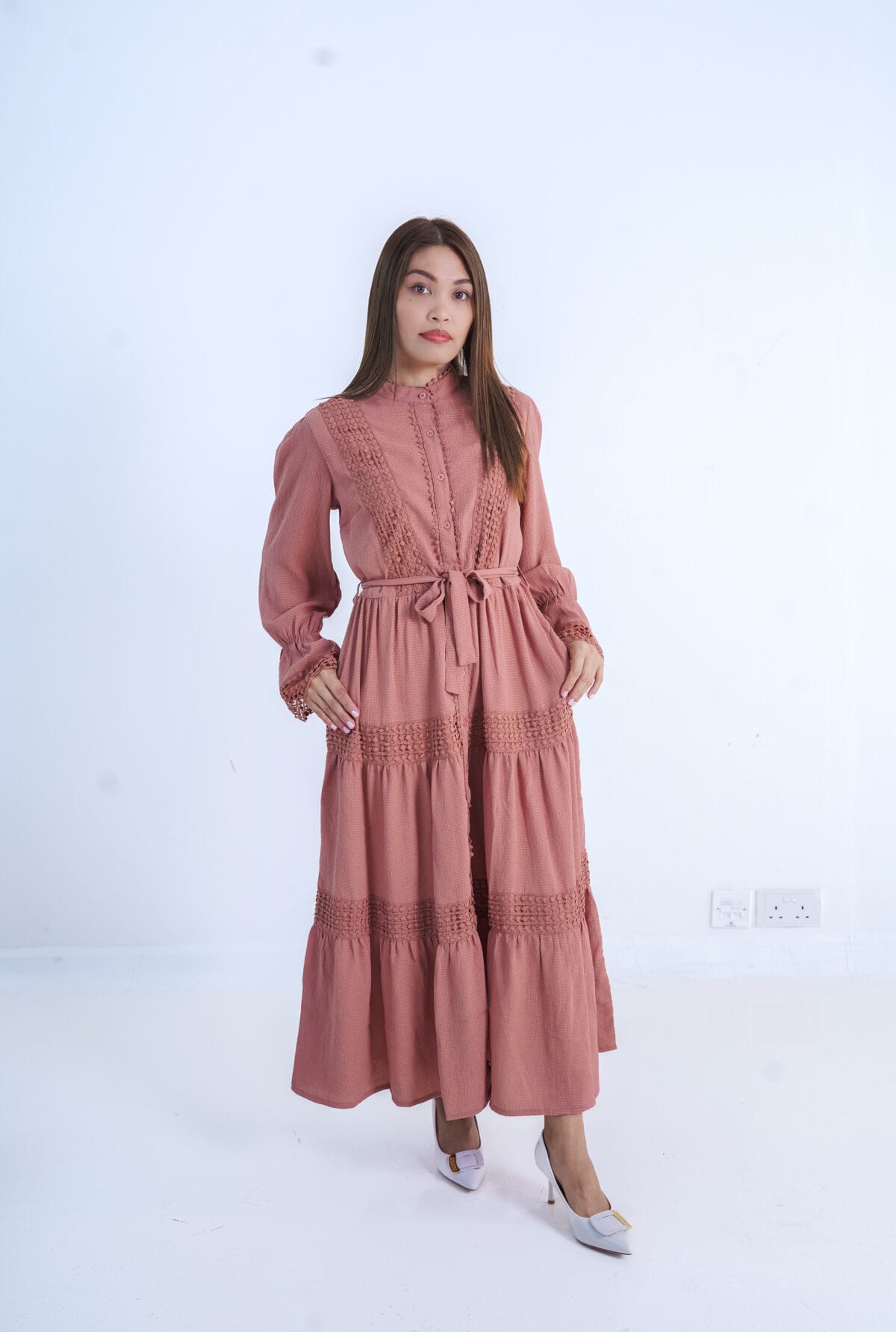 Velvet Rose Women Vintage Lace Panel Maxi Dress