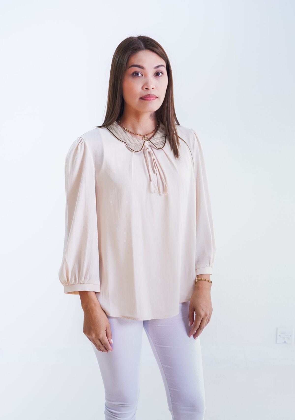 Velvet Rose Women Embellished Collar Top