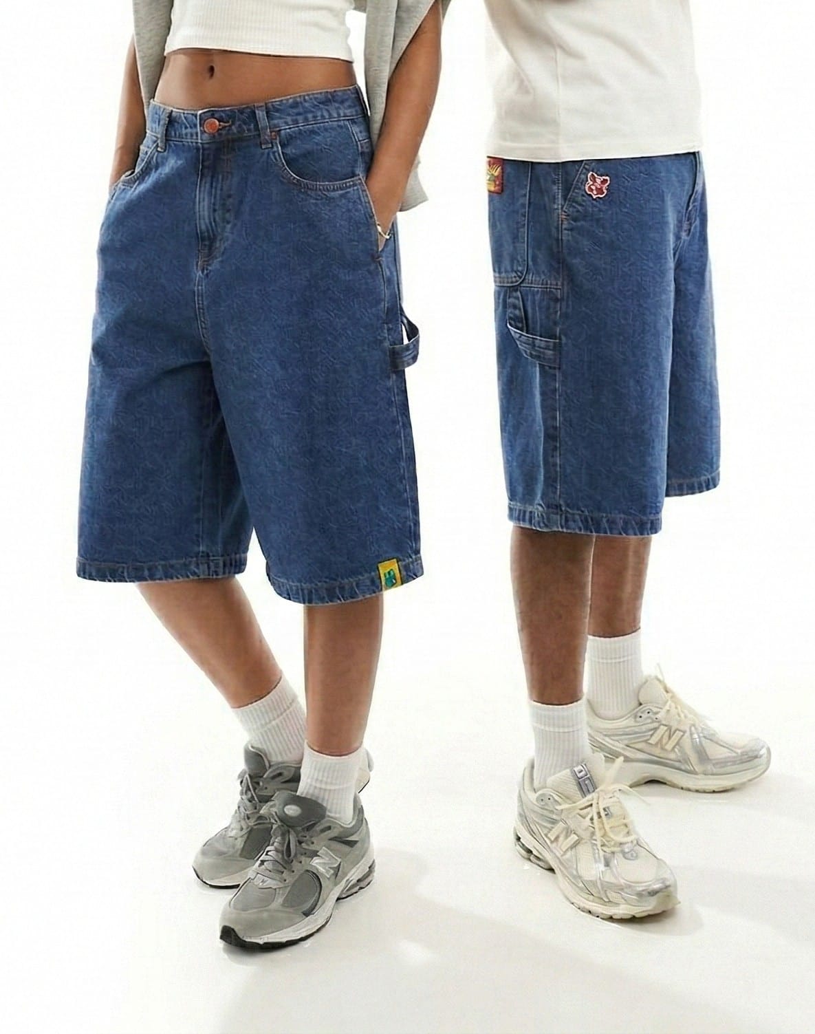 Left Unisex Blue Denim Relaxed Fit Jorts