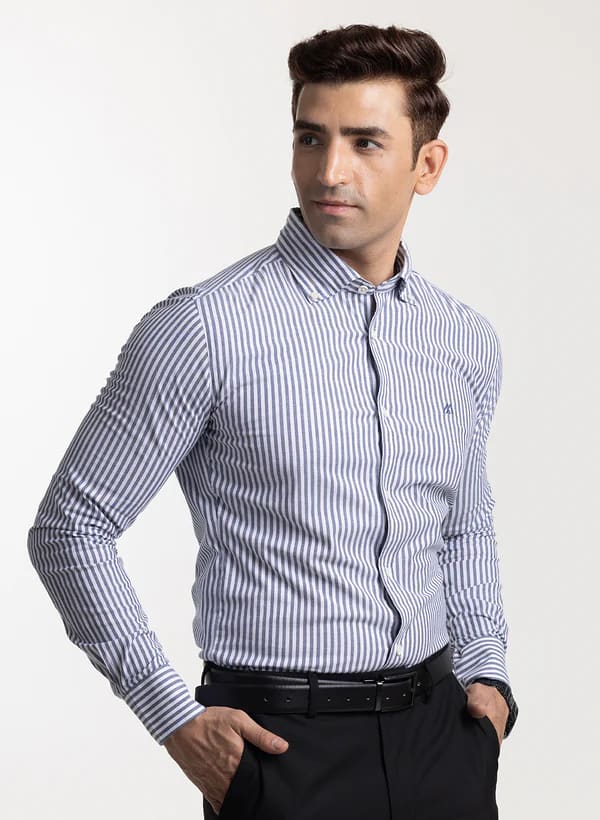 Mannerism Men's Tailored Stripes Slim Fit Formal Shirt