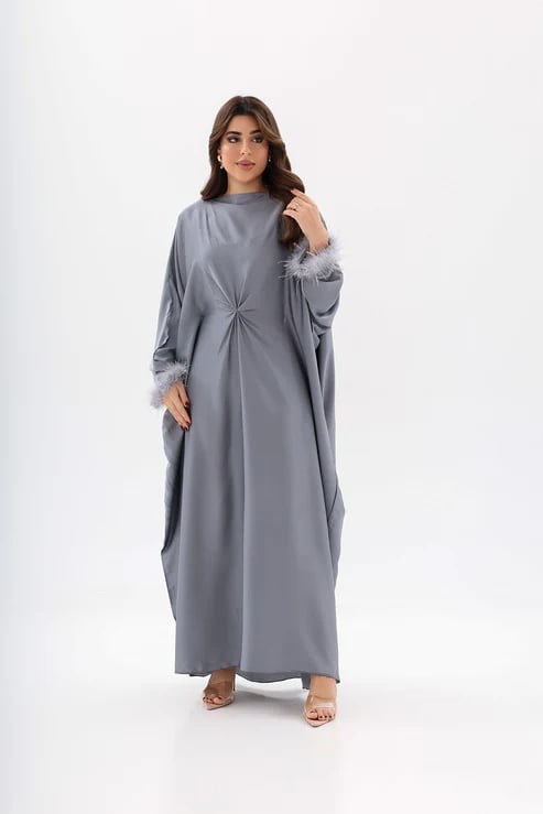 Auve Ayla Feather Abaya - Grey