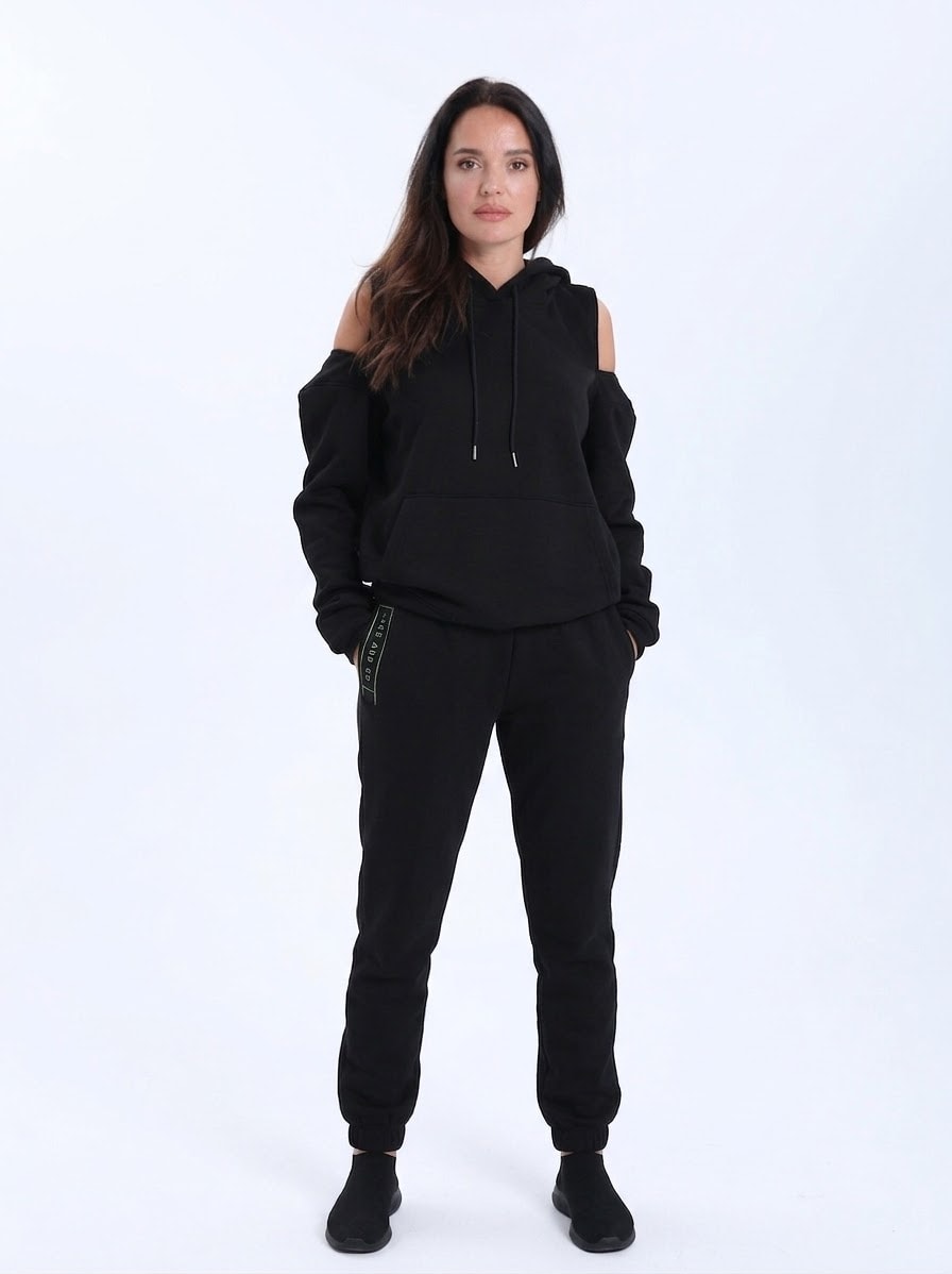 P48 Women Hoodie Jogger Co-Ord Set Black