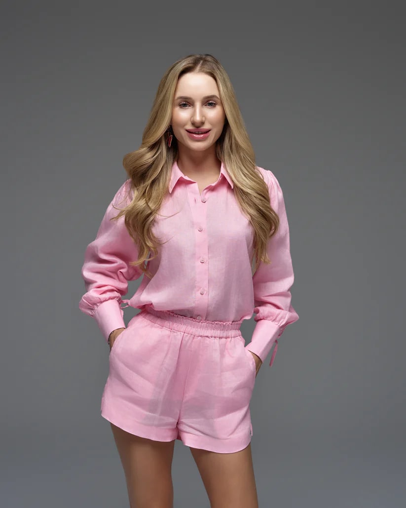 Mazarine Linen Mini Shorts ALINA - Pink