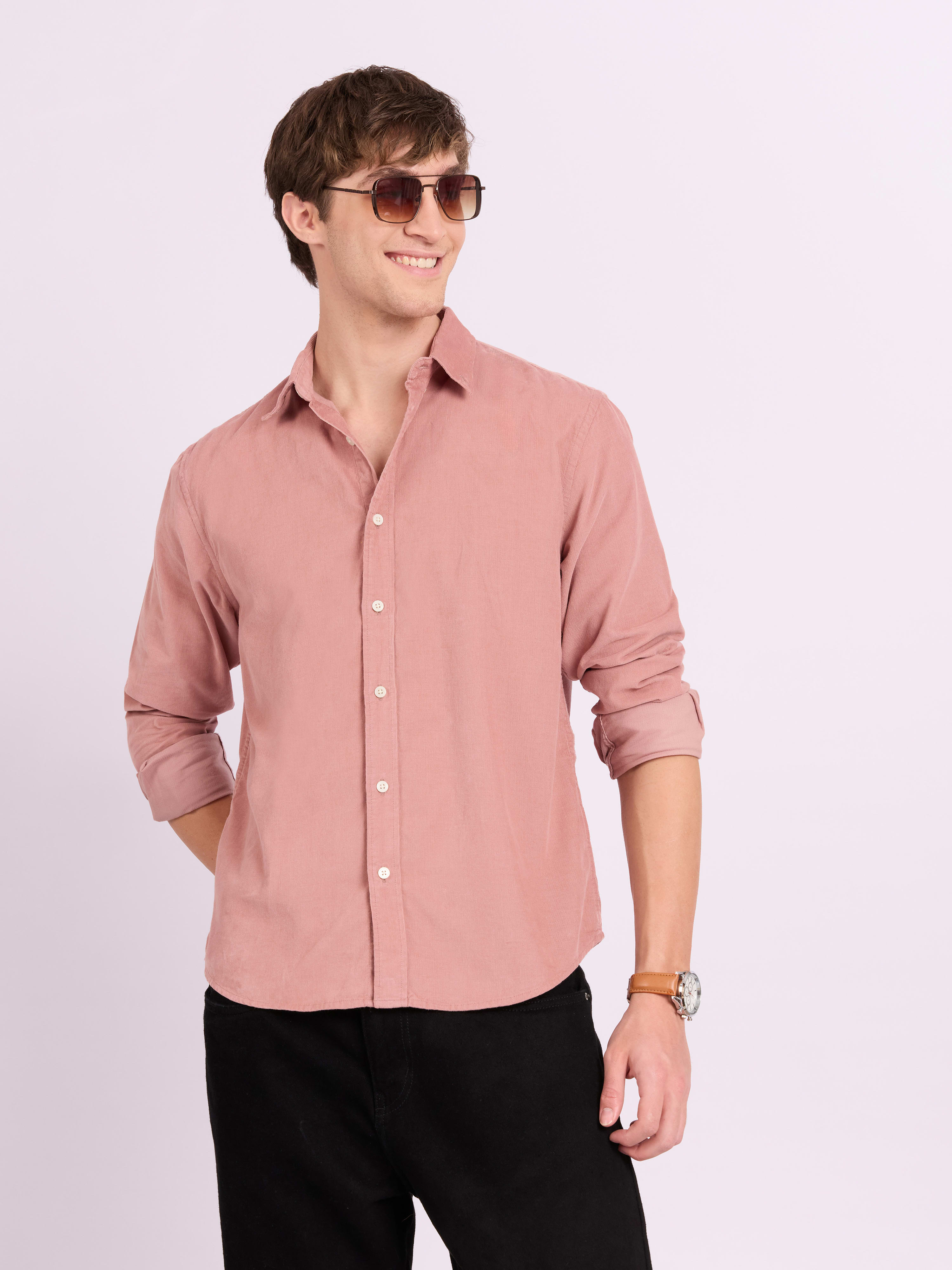 Espanshe Men Relaxed Corduroy Shirt - Pink