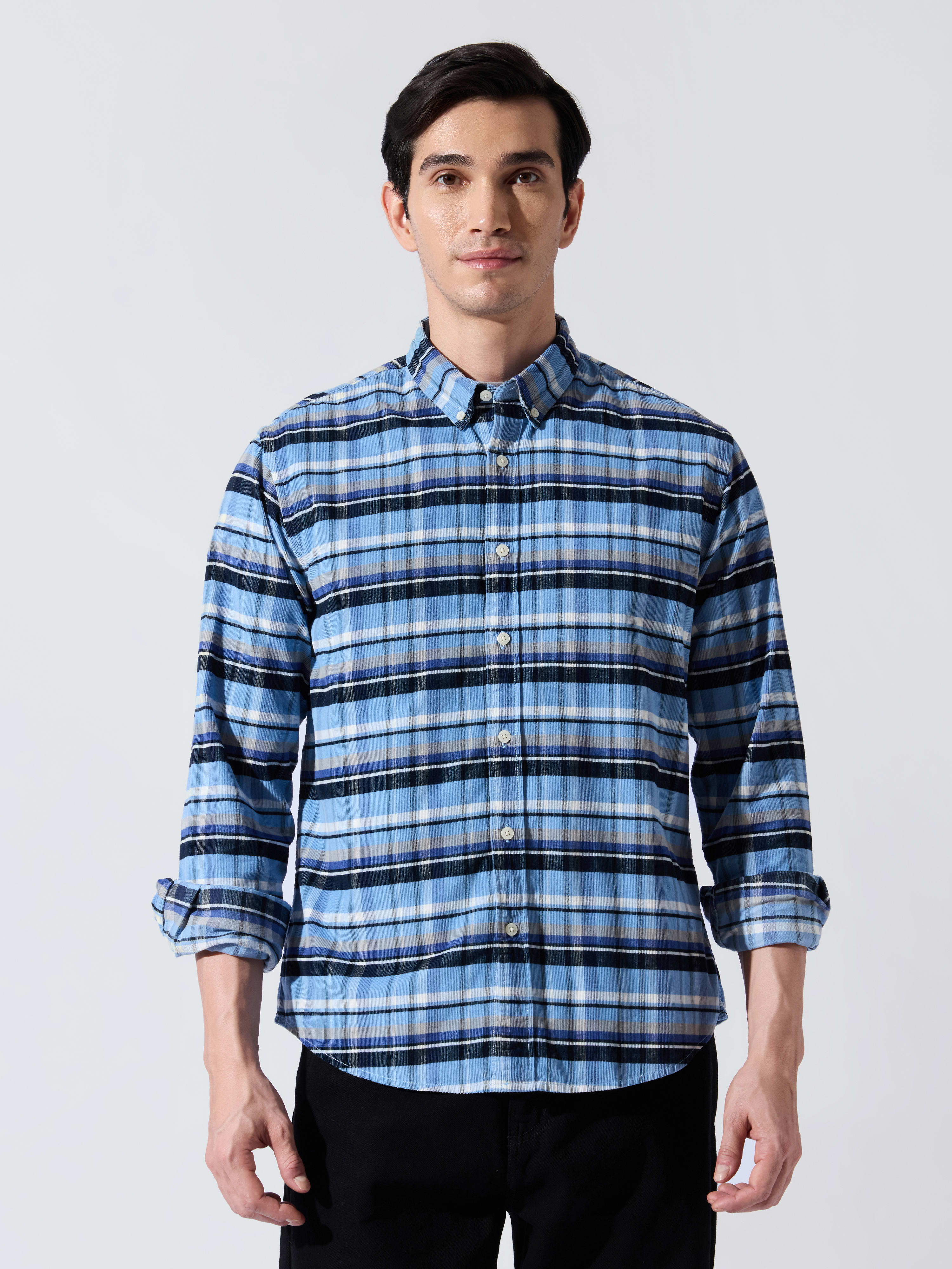 Espanshe Relaxed Corduroy Shirt - Blue-Multi