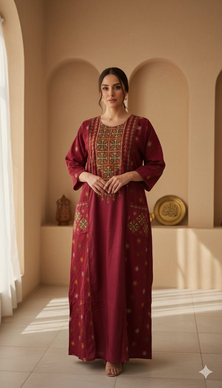 Maison Emarat Women’s Jalabiya with Intricate Embroidery and Pockets
