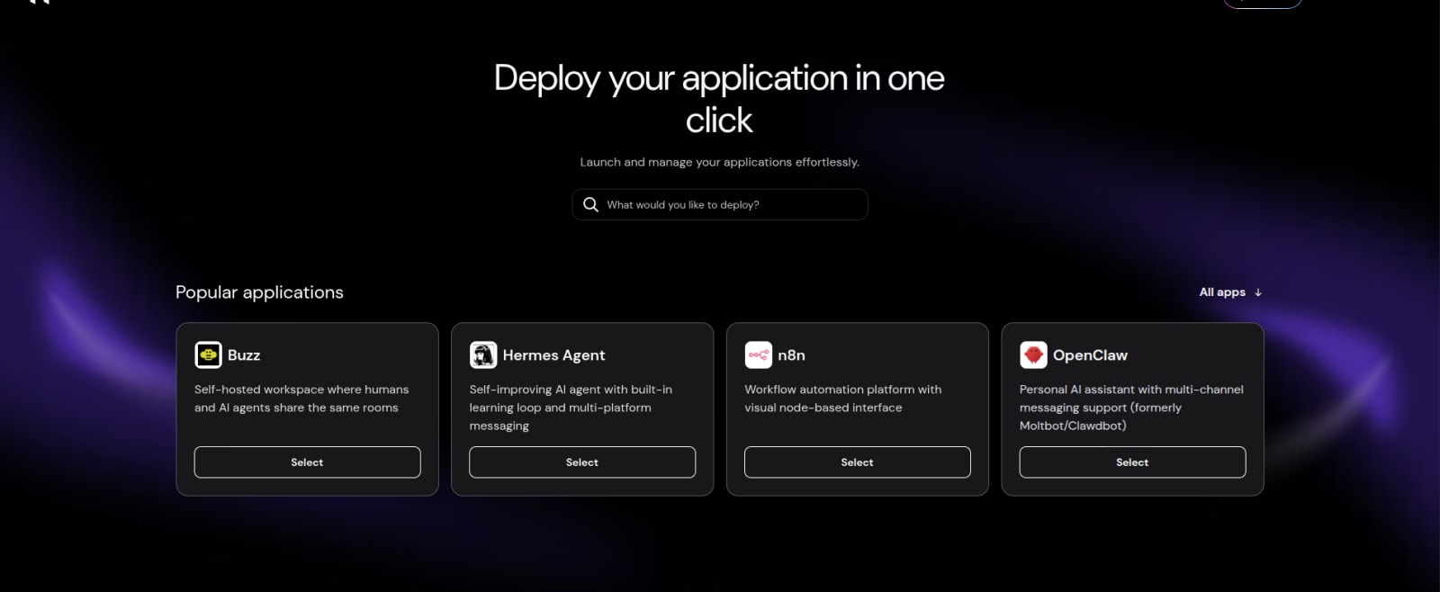 Hostinger's one-click deploy screen
