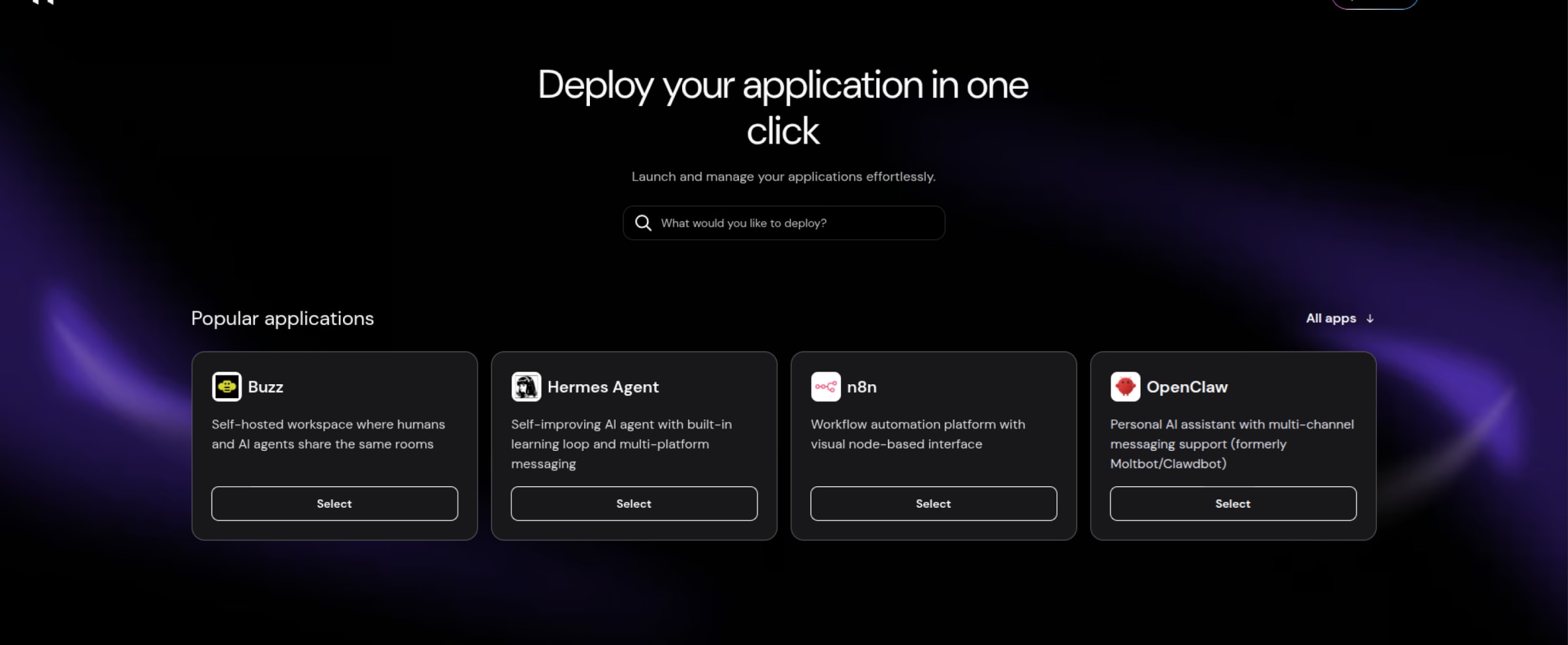 Hostinger's one-click deploy screen