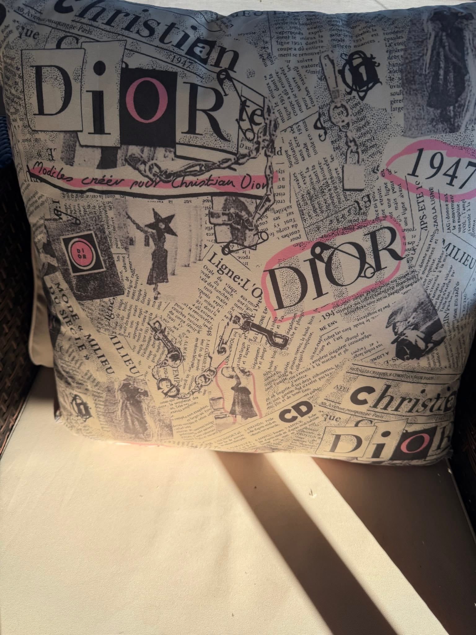 Christian Dior Newspaper Outdoor Pillow