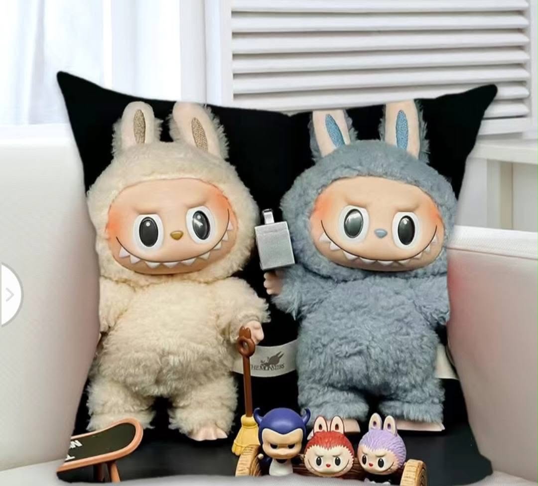 Labubu Duo Black Pillow