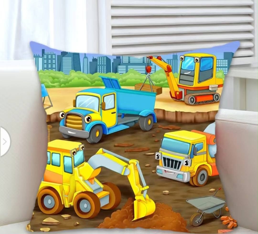 Construction Trucks Kids Pillow