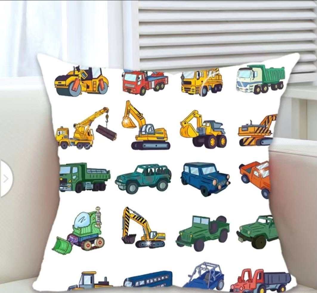 Construction Vehicles Pattern Pillow
