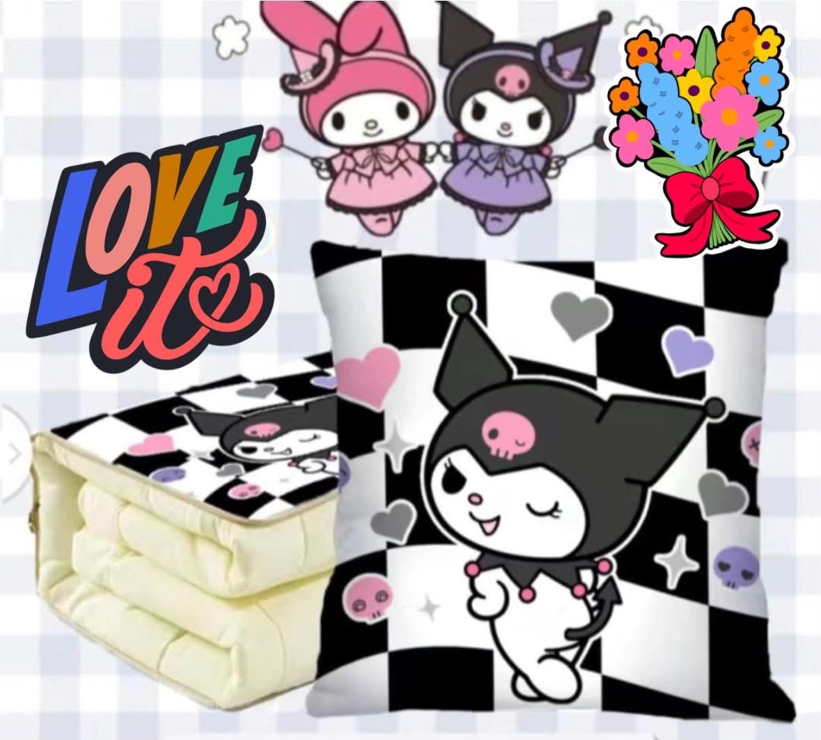 Kuromi Checkered Black Pillow