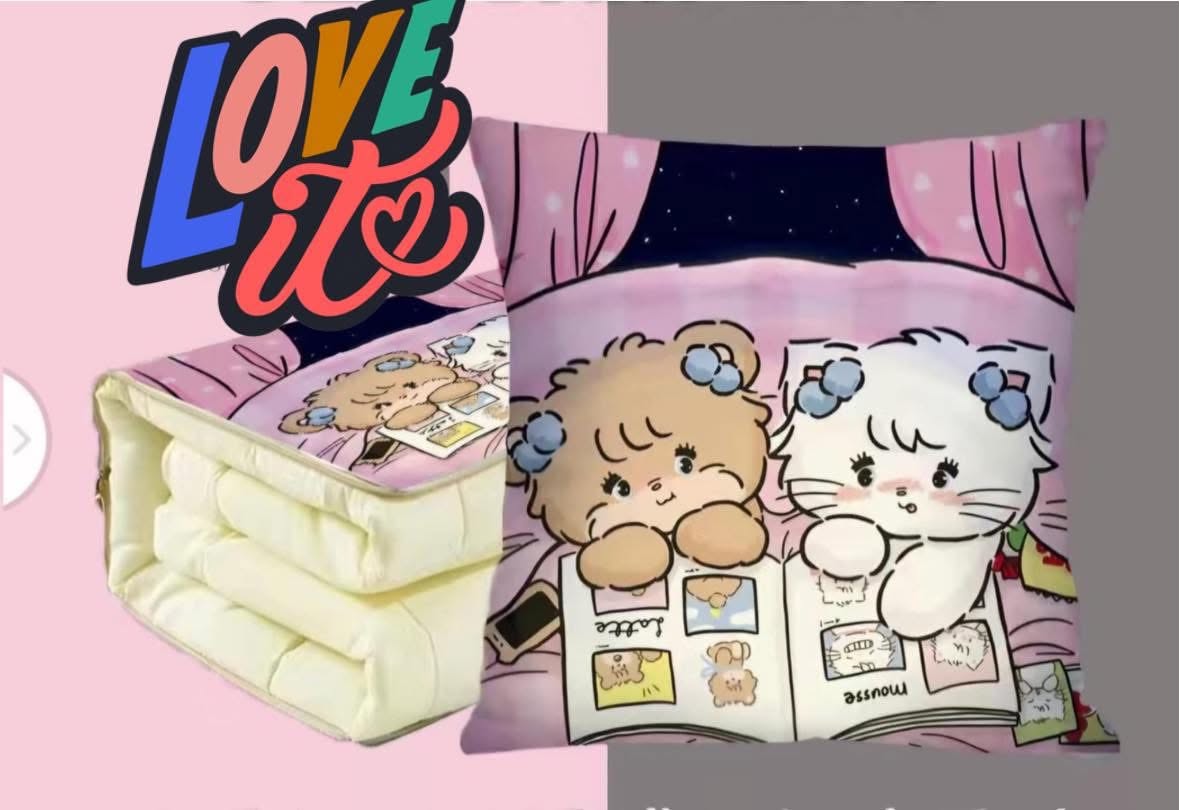 Bear & Kitty Sleepover Pillow