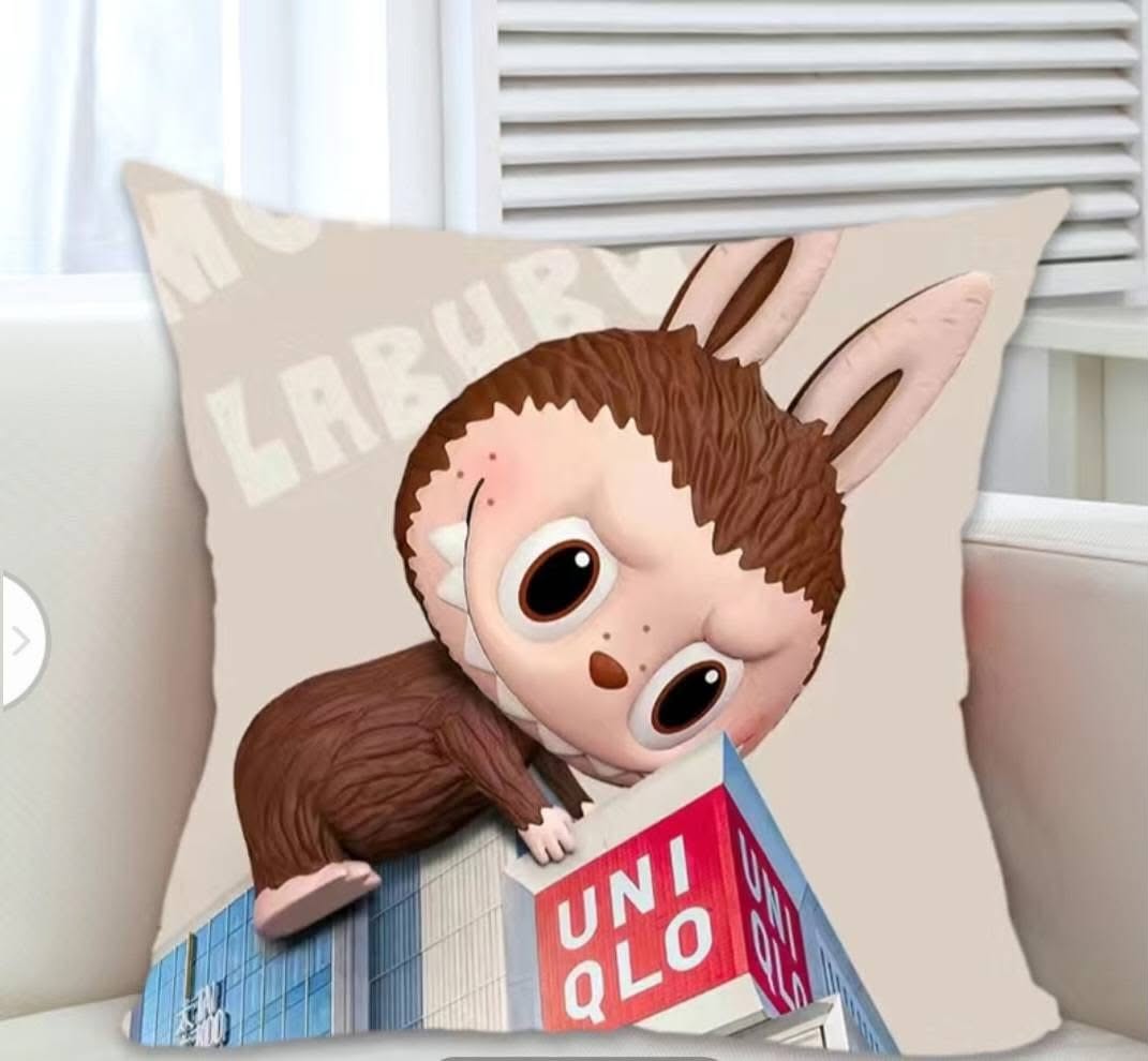 Labubu on Uniqlo Building Pillow