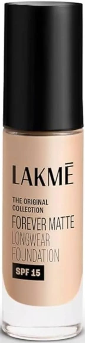 Lakme Forever Matte Longwear Foundation with SPF 15 and Active Niacinamide | Brightens Skin | Long Lasting Matte Finish |Warm Creme,25 ml 