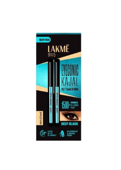Lakmé  9 to 5 Eyeconic Kajal Twin Pack, lasts upto 24hrs, Pack of 2 (Deep Black, 0.7 g)