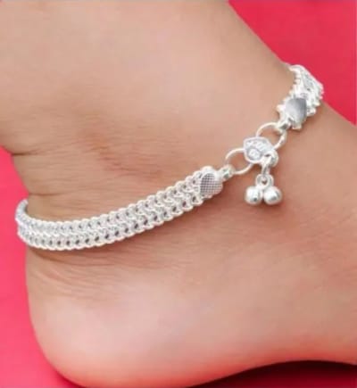 Sterling Silver Anklet - Payal - Pajeb with Meena Kari work for Girl's & Wom...