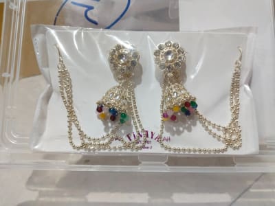 Lovestone White Gold Jhumka For Women Wedding Earrings With Chain Bahubali Jhumki Earrings Diamond Brass Jhumki Earring 