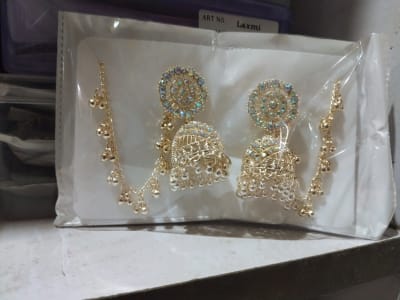Lovestone White Gold Jhumka For Women Wedding Earrings With Chain Bahubali Jhumki Earrings Diamond Brass Jhumki Earring 