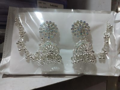 Lovestone White Gold Jhumka For Women Wedding Earrings With Chain Bahubali Jhumki Earrings Diamond Brass Jhumki Earring 