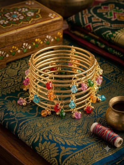 golden multicolour ghungroo bangle