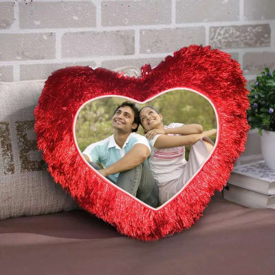 Fur heart Cushion in Red color