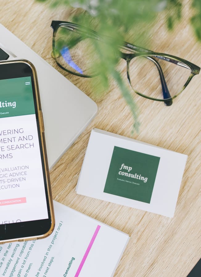 mobile phone displaying FMP consulting website