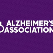 White stacked alz logo with purple background