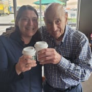 Mel and Steven grabbing a coffee