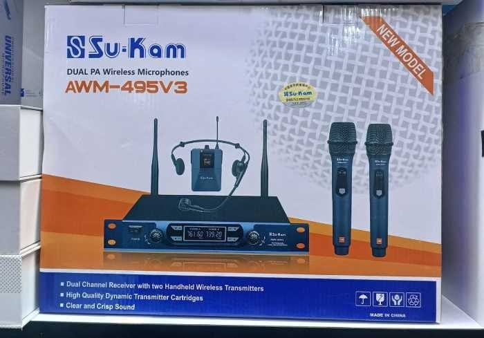 Su-Kam AWM-495V3 UHF Dual Wireless Mic System 3-in-1 - City Sounds Nairobi