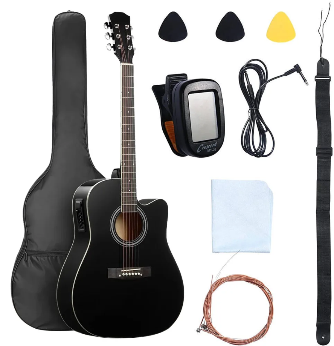 41" Cutaway Dreadnought Acoustic Guitar Beginner Bundle - Black - City Sounds Nairobi