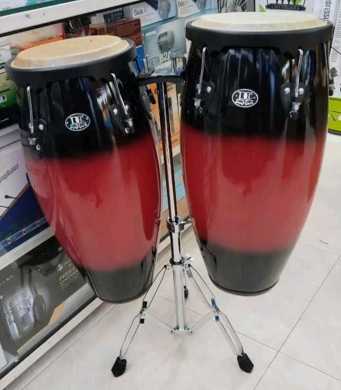 DC Conga Drums 10" & 11" Red/Black Single Stand Kit - City Sounds Nairobi