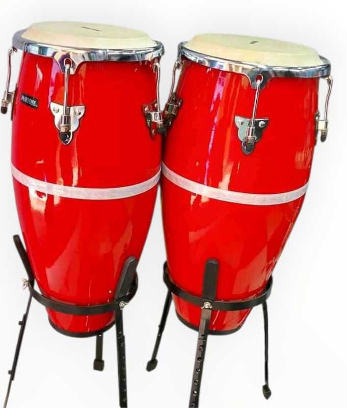 Red Percussion Conga Drum Set 10" & 11" with Stands - City Sounds Nairobi