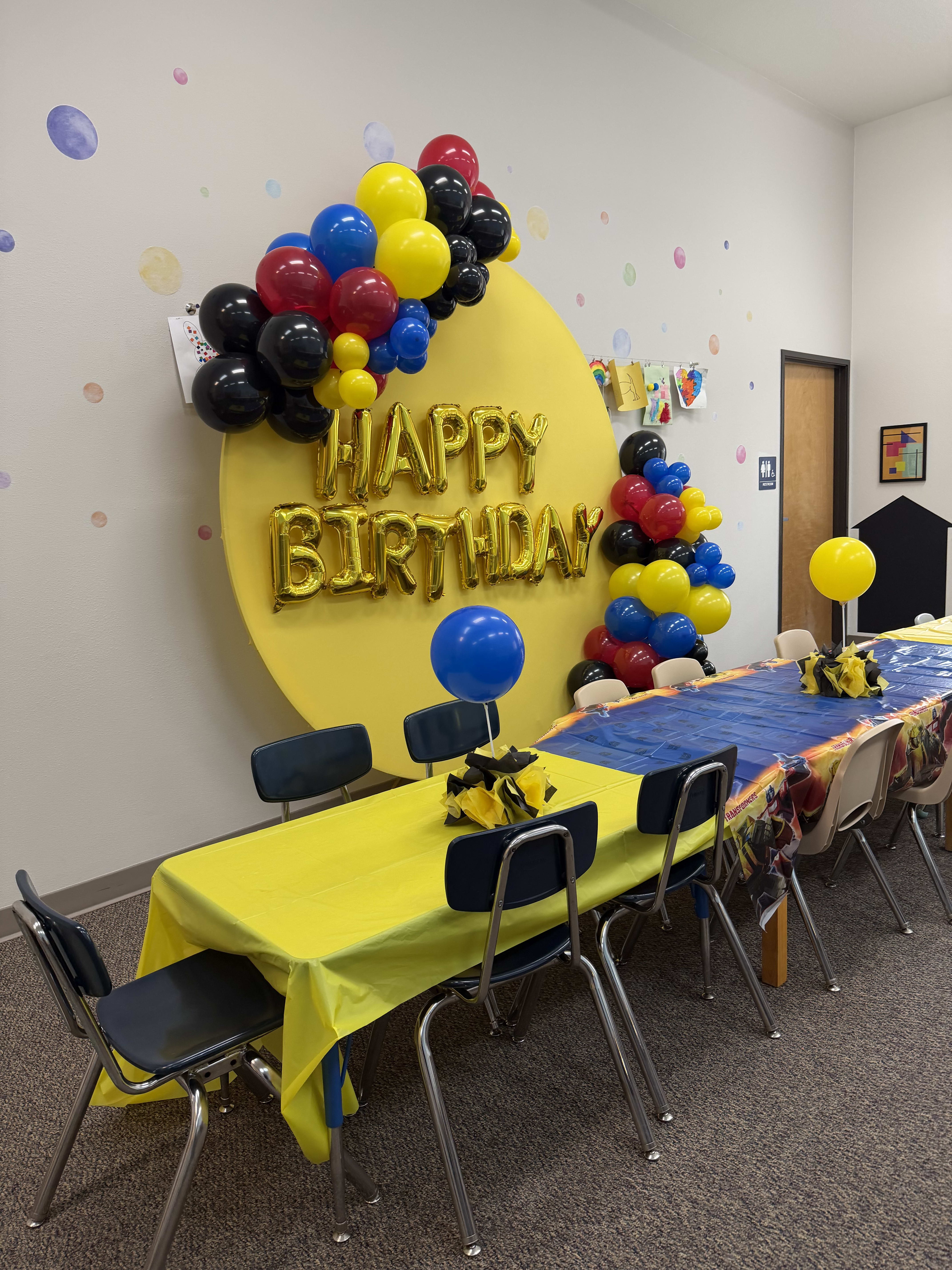 Balloon-decorated room