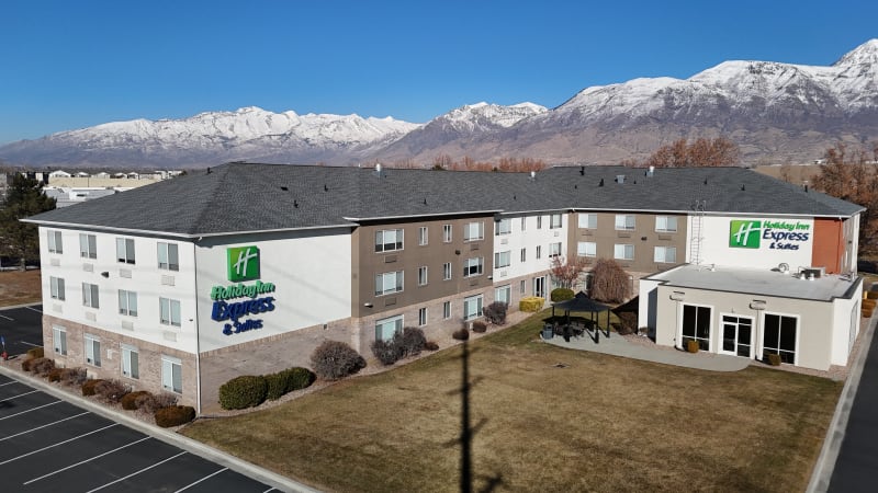 Professional roof installation from above