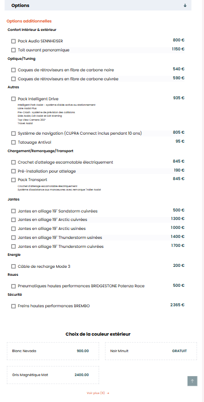 Options du véhicule